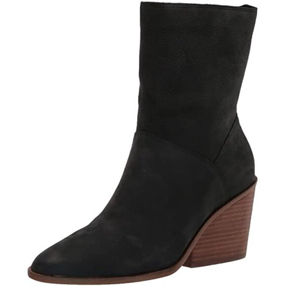 NEW! Lucky Brand Sarey Black Suede Ankle Almond Rounded Toe Block Heel Boot- 7.5 - Picture 4 of 8